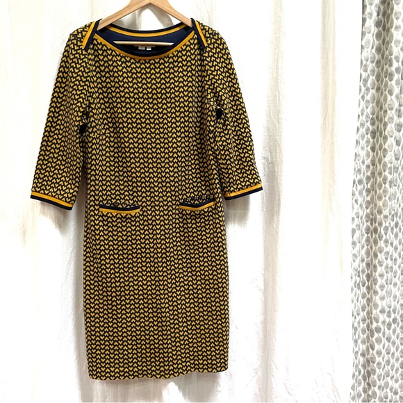 Boden Dresses & Skirts - Boden Boatneck Long Sleeve Knit Chevron Sweater Dress yellow navy size 14
